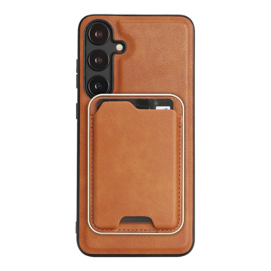For Samsung Galaxy S24+ 5G Kalebol Slim MagSafe Ring Magnetic Card Bag Leather Phone Case(Brown)