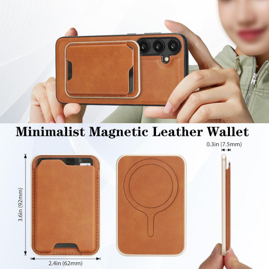 For Samsung Galaxy S24+ 5G Kalebol Slim MagSafe Ring Magnetic Card Bag Leather Phone Case(Brown)