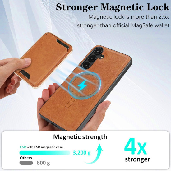 For Samsung Galaxy S24+ 5G Kalebol Slim MagSafe Ring Magnetic Card Bag Leather Phone Case(Brown)