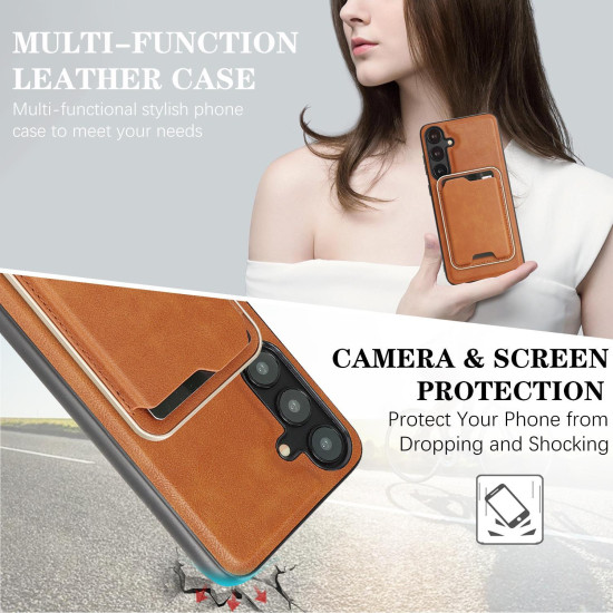 For Samsung Galaxy S24+ 5G Kalebol Slim MagSafe Ring Magnetic Card Bag Leather Phone Case(Brown)