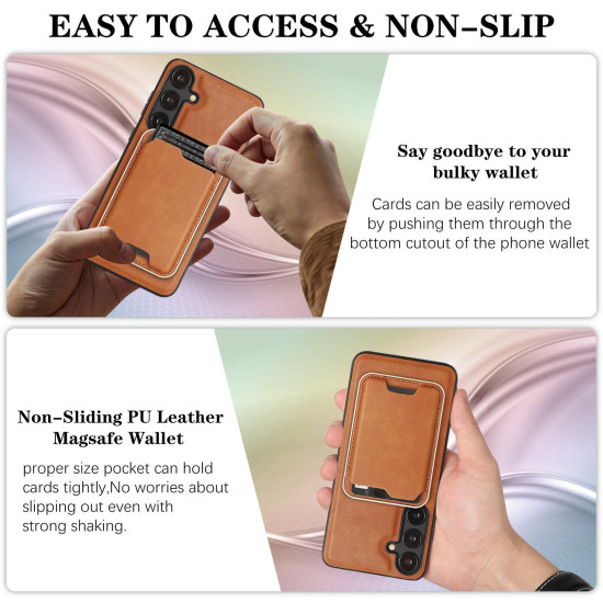 For Samsung Galaxy S24+ 5G Kalebol Slim MagSafe Ring Magnetic Card Bag Leather Phone Case(Brown)