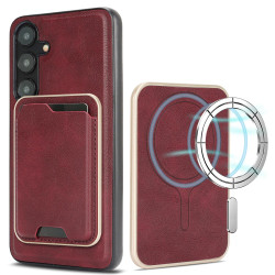 For Samsung Galaxy S24+ 5G Kalebol Slim MagSafe Ring Magnetic Card Bag Leather Phone Case(Red)