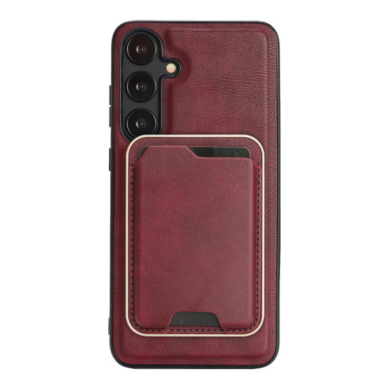 For Samsung Galaxy S24+ 5G Kalebol Slim MagSafe Ring Magnetic Card Bag Leather Phone Case(Red)