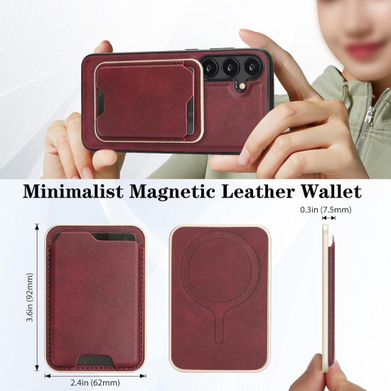 For Samsung Galaxy S24+ 5G Kalebol Slim MagSafe Ring Magnetic Card Bag Leather Phone Case(Red)
