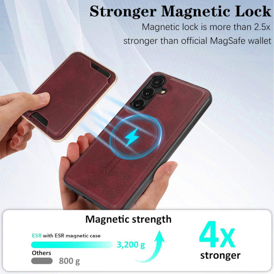 For Samsung Galaxy S24+ 5G Kalebol Slim MagSafe Ring Magnetic Card Bag Leather Phone Case(Red)