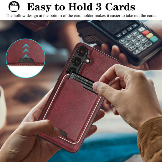 For Samsung Galaxy S24+ 5G Kalebol Slim MagSafe Ring Magnetic Card Bag Leather Phone Case(Red)