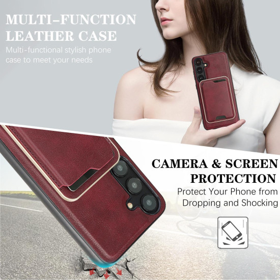 For Samsung Galaxy S24+ 5G Kalebol Slim MagSafe Ring Magnetic Card Bag Leather Phone Case(Red)