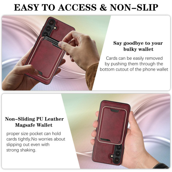 For Samsung Galaxy S24+ 5G Kalebol Slim MagSafe Ring Magnetic Card Bag Leather Phone Case(Red)