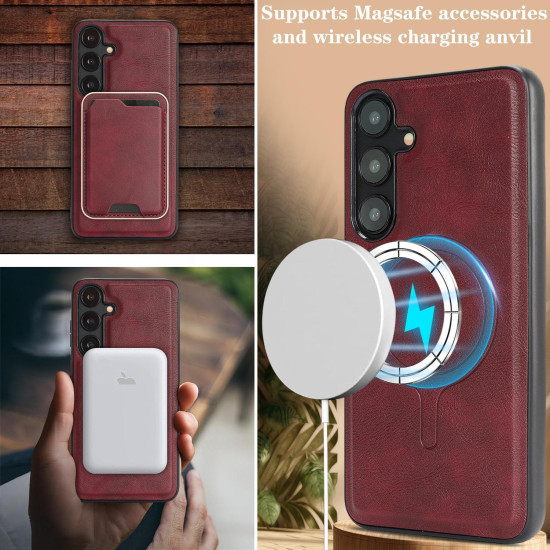 For Samsung Galaxy S24+ 5G Kalebol Slim MagSafe Ring Magnetic Card Bag Leather Phone Case(Red)