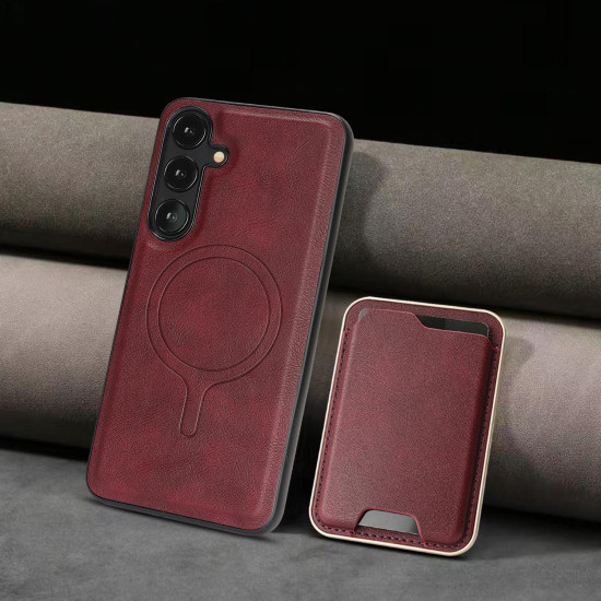 For Samsung Galaxy S24+ 5G Kalebol Slim MagSafe Ring Magnetic Card Bag Leather Phone Case(Red)