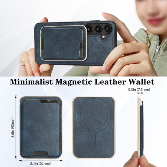 For Samsung Galaxy S24+ 5G Kalebol Slim MagSafe Ring Magnetic Card Bag Leather Phone Case(Blue)