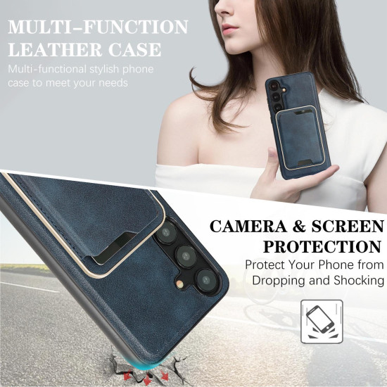 For Samsung Galaxy S24+ 5G Kalebol Slim MagSafe Ring Magnetic Card Bag Leather Phone Case(Blue)