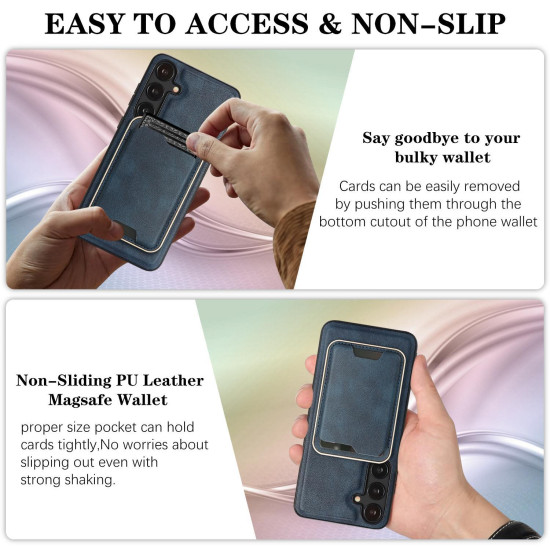 For Samsung Galaxy S24+ 5G Kalebol Slim MagSafe Ring Magnetic Card Bag Leather Phone Case(Blue)