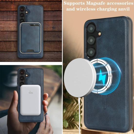 For Samsung Galaxy S24+ 5G Kalebol Slim MagSafe Ring Magnetic Card Bag Leather Phone Case(Blue)