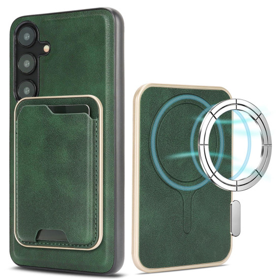 For Samsung Galaxy S24+ 5G Kalebol Slim MagSafe Ring Magnetic Card Bag Leather Phone Case(Green)