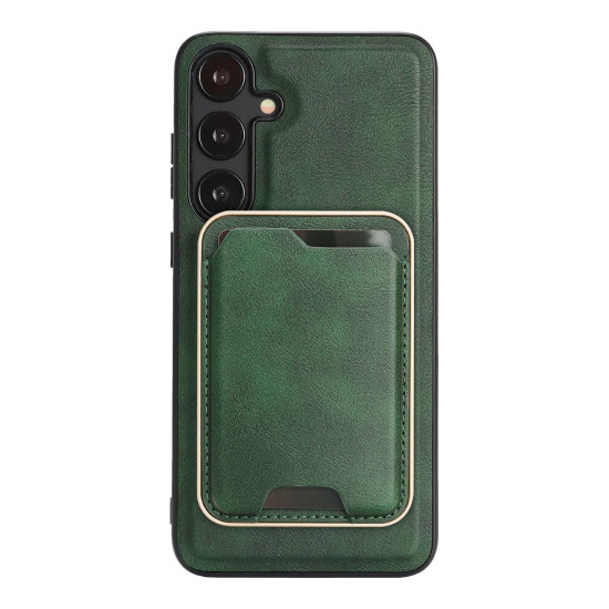 For Samsung Galaxy S24+ 5G Kalebol Slim MagSafe Ring Magnetic Card Bag Leather Phone Case(Green)