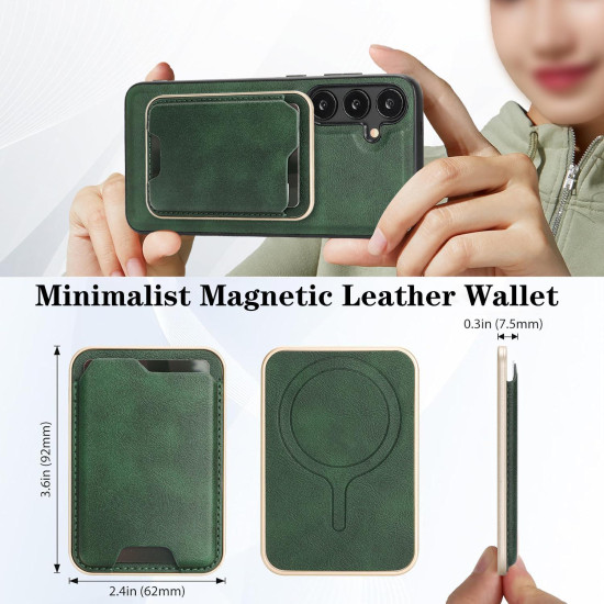 For Samsung Galaxy S24+ 5G Kalebol Slim MagSafe Ring Magnetic Card Bag Leather Phone Case(Green)