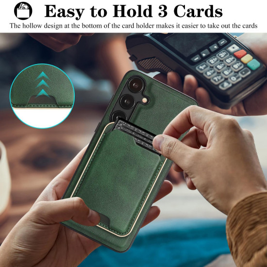 For Samsung Galaxy S24+ 5G Kalebol Slim MagSafe Ring Magnetic Card Bag Leather Phone Case(Green)