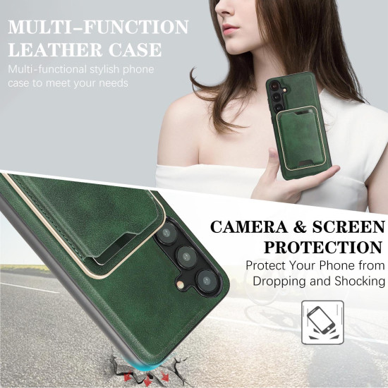 For Samsung Galaxy S24+ 5G Kalebol Slim MagSafe Ring Magnetic Card Bag Leather Phone Case(Green)