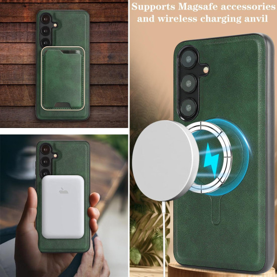 For Samsung Galaxy S24+ 5G Kalebol Slim MagSafe Ring Magnetic Card Bag Leather Phone Case(Green)