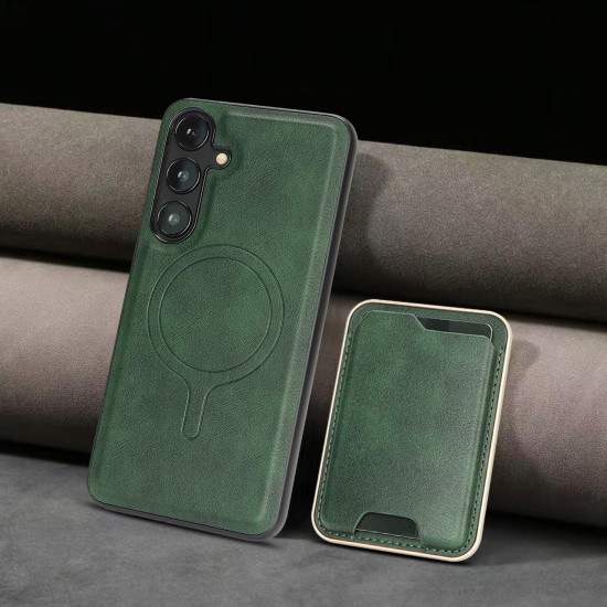 For Samsung Galaxy S24+ 5G Kalebol Slim MagSafe Ring Magnetic Card Bag Leather Phone Case(Green)