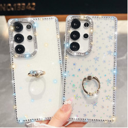 For Samsung Galaxy S24+ 5G Rhinestone Glitter TPU Ring Holder Anti-fall Phone Case(Light Yellow)