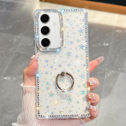 For Samsung Galaxy S24+ 5G Rhinestone Glitter TPU Ring Holder Anti-fall Phone Case(Transparent Stars)