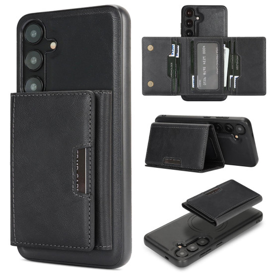 For Samsung Galaxy S24+ 5G Kalebol Strong Magnetic MagSafe Tri-Fold Wallet Leather Phone Case(Black)