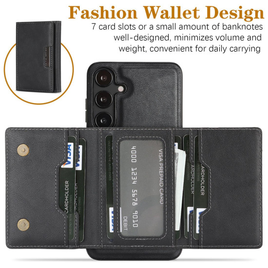 For Samsung Galaxy S24+ 5G Kalebol Strong Magnetic MagSafe Tri-Fold Wallet Leather Phone Case(Black)