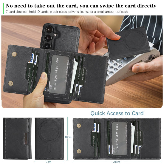 For Samsung Galaxy S24+ 5G Kalebol Strong Magnetic MagSafe Tri-Fold Wallet Leather Phone Case(Black)