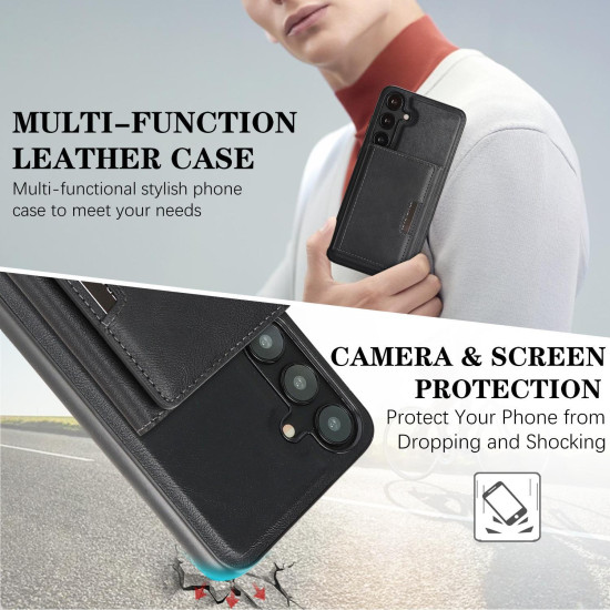 For Samsung Galaxy S24+ 5G Kalebol Strong Magnetic MagSafe Tri-Fold Wallet Leather Phone Case(Black)