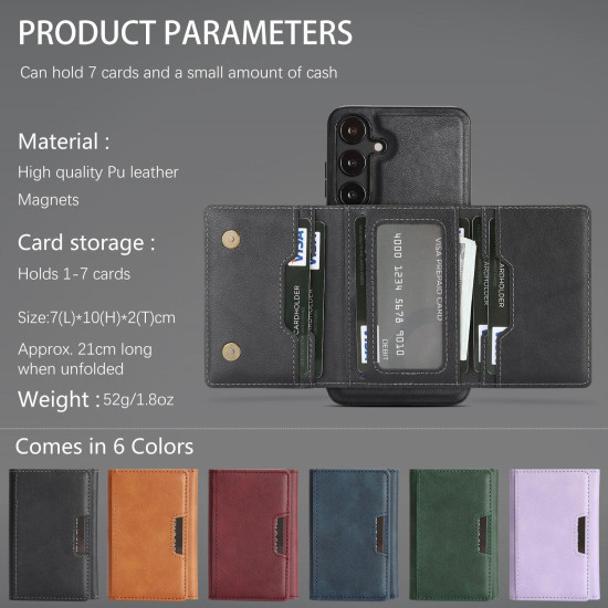 For Samsung Galaxy S24+ 5G Kalebol Strong Magnetic MagSafe Tri-Fold Wallet Leather Phone Case(Black)
