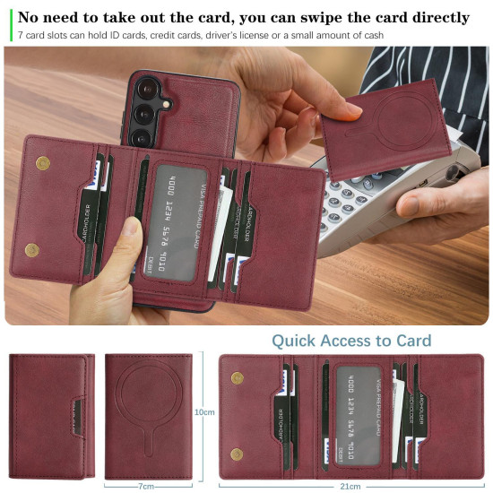For Samsung Galaxy S24+ 5G Kalebol Strong Magnetic MagSafe Tri-Fold Wallet Leather Phone Case(Red)
