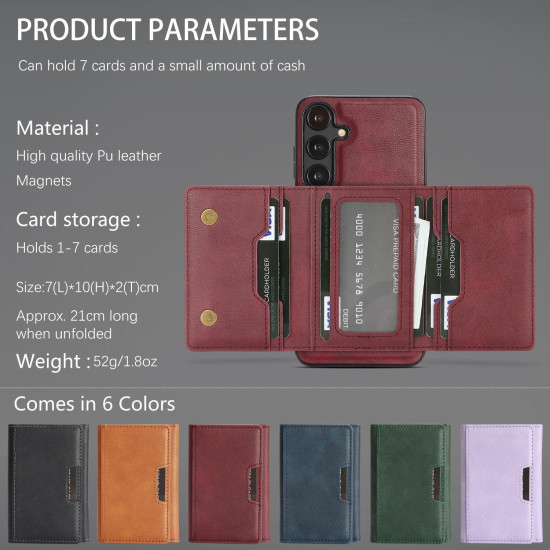For Samsung Galaxy S24+ 5G Kalebol Strong Magnetic MagSafe Tri-Fold Wallet Leather Phone Case(Red)