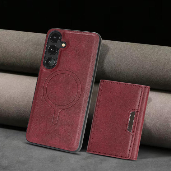 For Samsung Galaxy S24+ 5G Kalebol Strong Magnetic MagSafe Tri-Fold Wallet Leather Phone Case(Red)