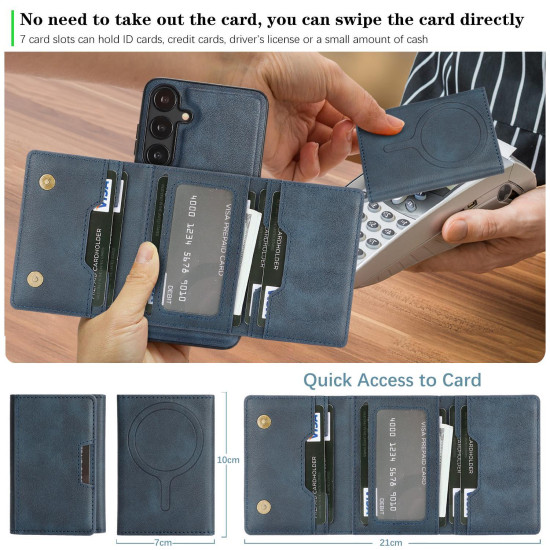 For Samsung Galaxy S24+ 5G Kalebol Strong Magnetic MagSafe Tri-Fold Wallet Leather Phone Case(Blue)