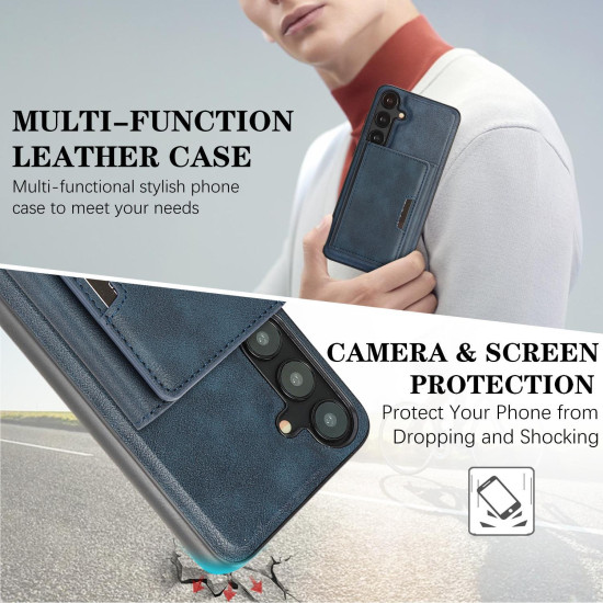 For Samsung Galaxy S24+ 5G Kalebol Strong Magnetic MagSafe Tri-Fold Wallet Leather Phone Case(Blue)