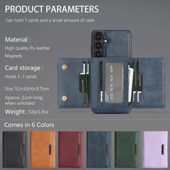 For Samsung Galaxy S24+ 5G Kalebol Strong Magnetic MagSafe Tri-Fold Wallet Leather Phone Case(Blue)