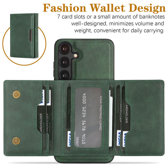 For Samsung Galaxy S24+ 5G Kalebol Strong Magnetic MagSafe Tri-Fold Wallet Leather Phone Case(Green)