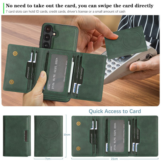 For Samsung Galaxy S24+ 5G Kalebol Strong Magnetic MagSafe Tri-Fold Wallet Leather Phone Case(Green)