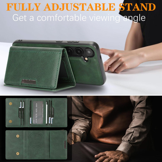 For Samsung Galaxy S24+ 5G Kalebol Strong Magnetic MagSafe Tri-Fold Wallet Leather Phone Case(Green)