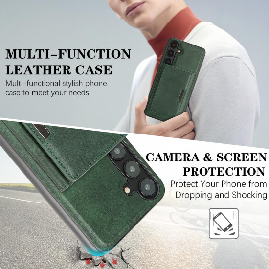 For Samsung Galaxy S24+ 5G Kalebol Strong Magnetic MagSafe Tri-Fold Wallet Leather Phone Case(Green)
