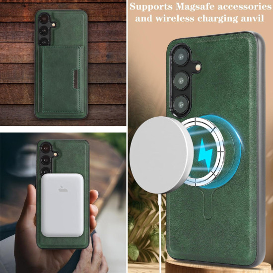 For Samsung Galaxy S24+ 5G Kalebol Strong Magnetic MagSafe Tri-Fold Wallet Leather Phone Case(Green)