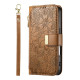 For Samsung Galaxy S24+ 5G Flowers Leaves Zipper Wallet Leather Phone Case with Strap(Brown)