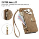 For Samsung Galaxy S24+ 5G Flowers Leaves Zipper Wallet Leather Phone Case with Strap(Brown)