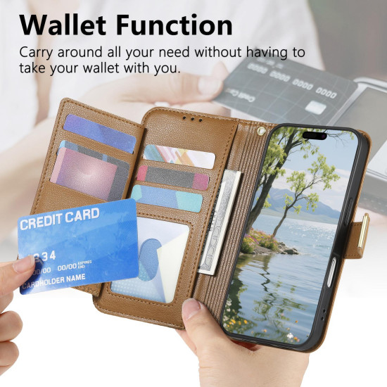 For Samsung Galaxy S24+ 5G Flowers Leaves Zipper Wallet Leather Phone Case with Strap(Brown)