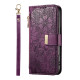 For Samsung Galaxy S24+ 5G Flowers Leaves Zipper Wallet Leather Phone Case with Strap(Purple)