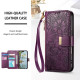 For Samsung Galaxy S24+ 5G Flowers Leaves Zipper Wallet Leather Phone Case with Strap(Purple)