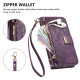 For Samsung Galaxy S24+ 5G Flowers Leaves Zipper Wallet Leather Phone Case with Strap(Purple)