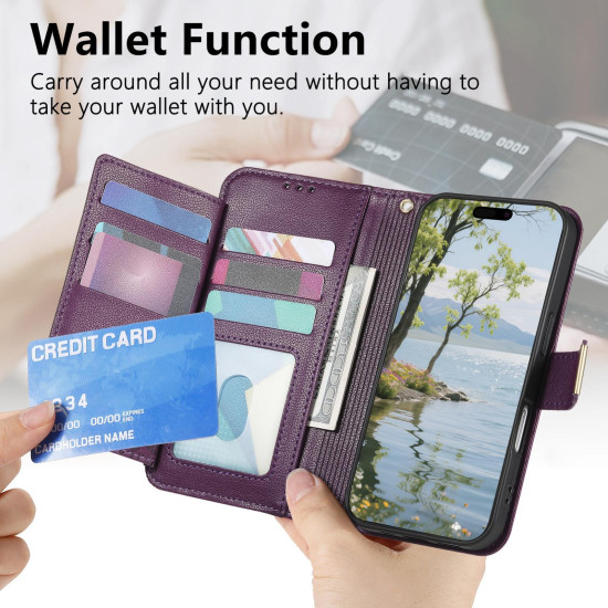 For Samsung Galaxy S24+ 5G Flowers Leaves Zipper Wallet Leather Phone Case with Strap(Purple)